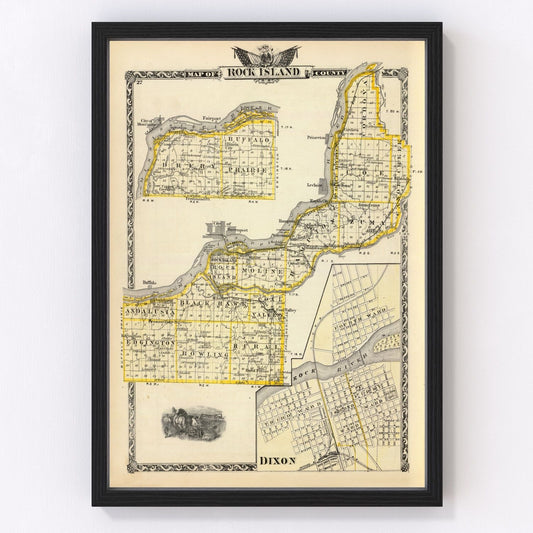 Vintage Map of Rock Island County, Illinois 1876