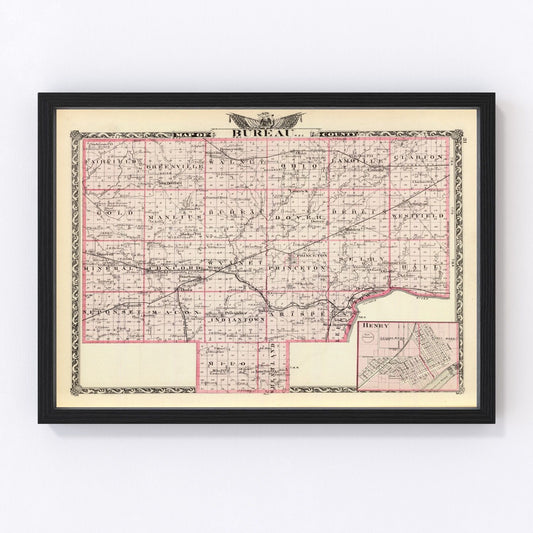 Vintage Map of Bureau County, Illinois 1876