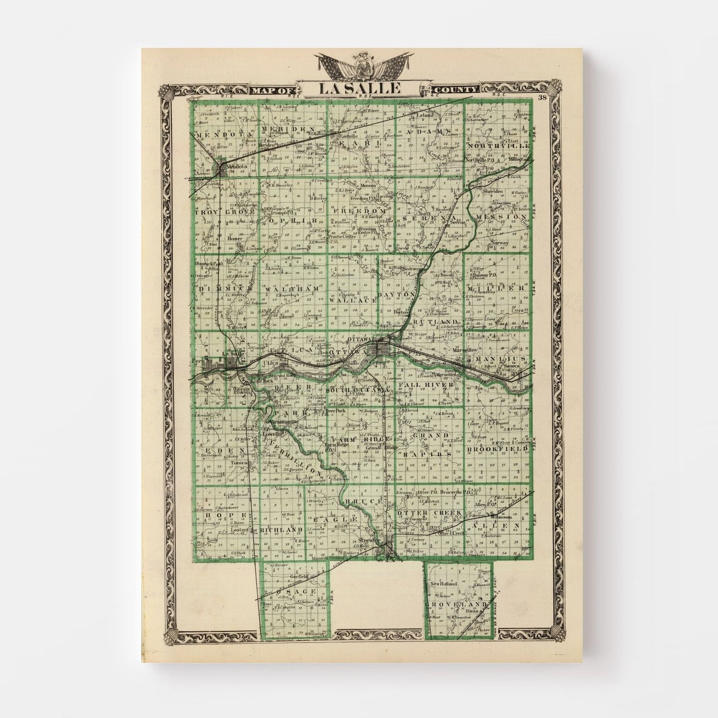Vintage Map of La Salle County, Illinois 1876