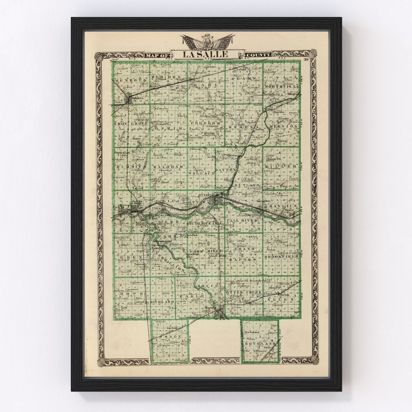 Vintage Map of La Salle County, Illinois 1876