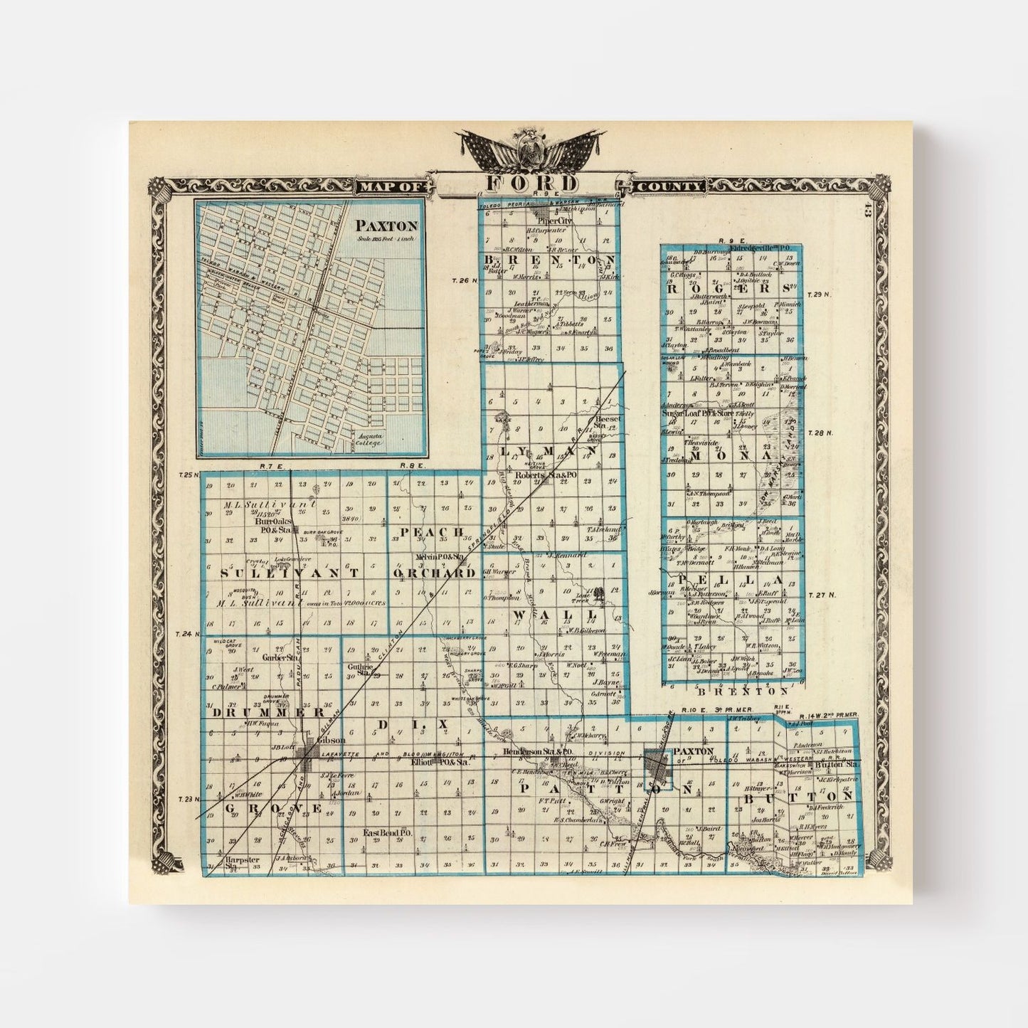 Vintage Map of Ford County, Illinois 1876