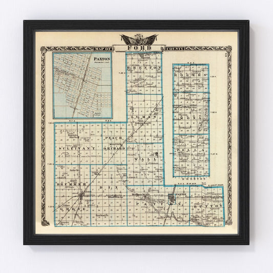 Vintage Map of Ford County, Illinois 1876