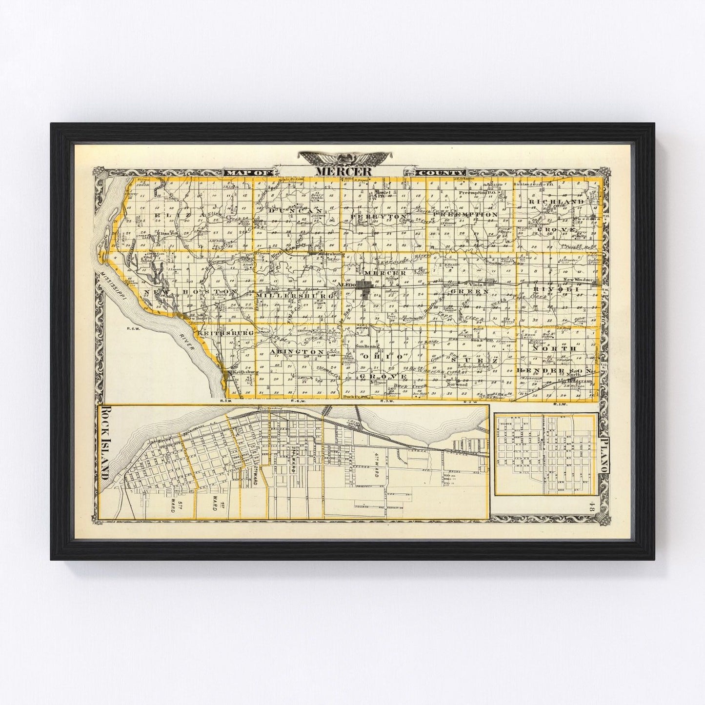 Vintage Map of Mercer County, Illinois 1876