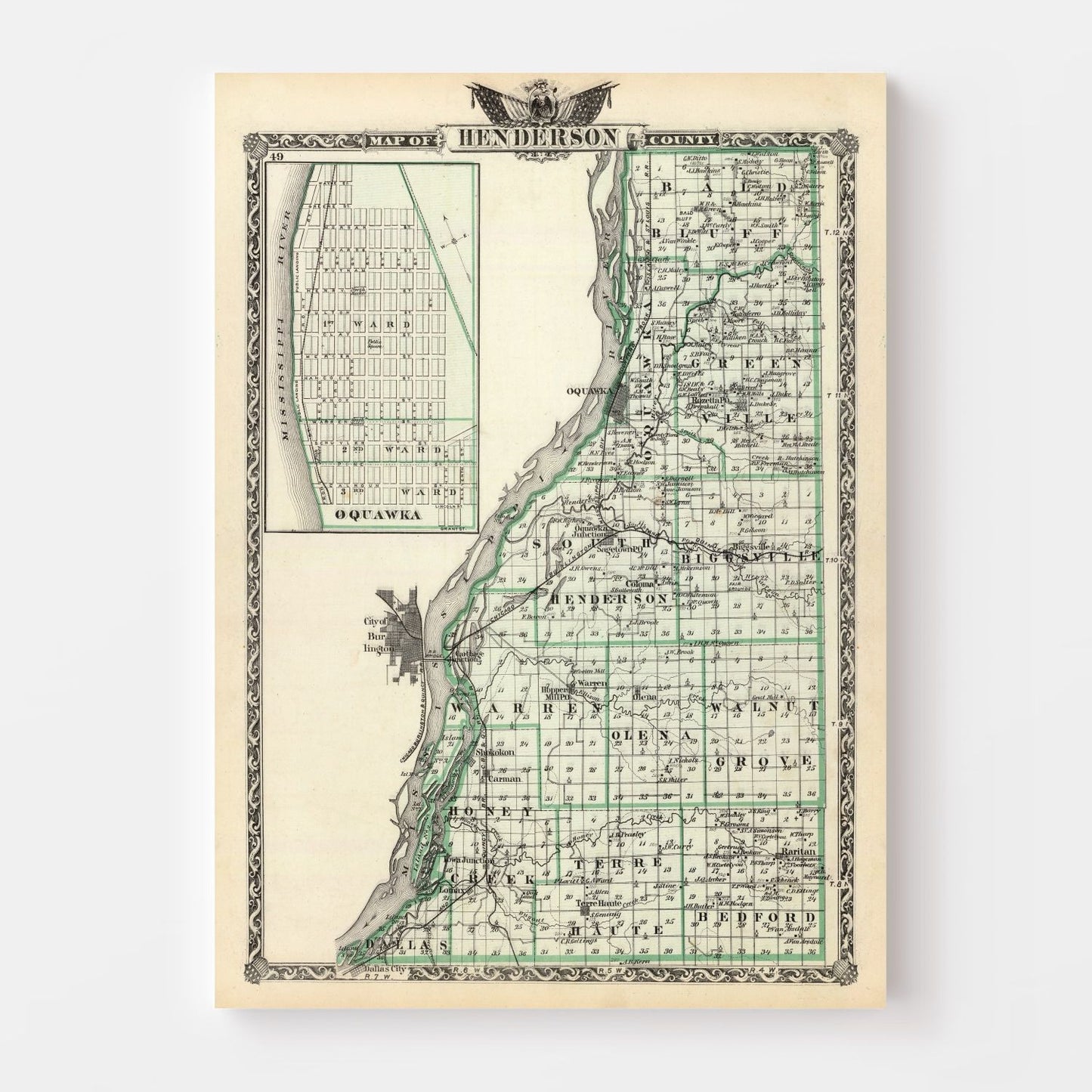 Vintage Map of Henderson County, Illinois 1876