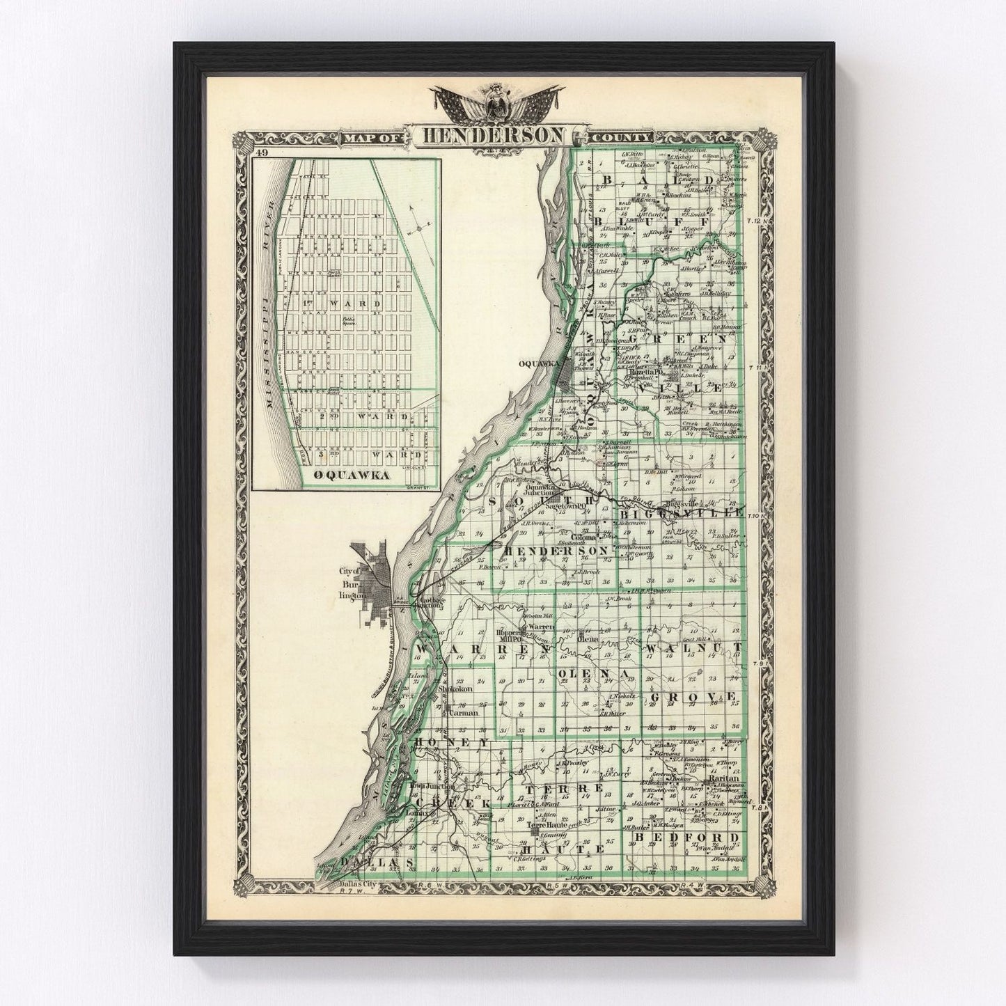 Vintage Map of Henderson County, Illinois 1876