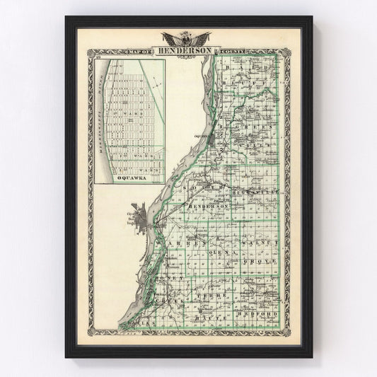 Vintage Map of Henderson County, Illinois 1876