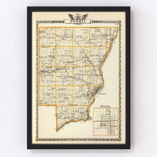 Vintage Map of Peoria County, Illinois 1876