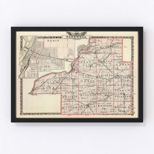 Vintage Map of Tazewell County, Illinois 1876