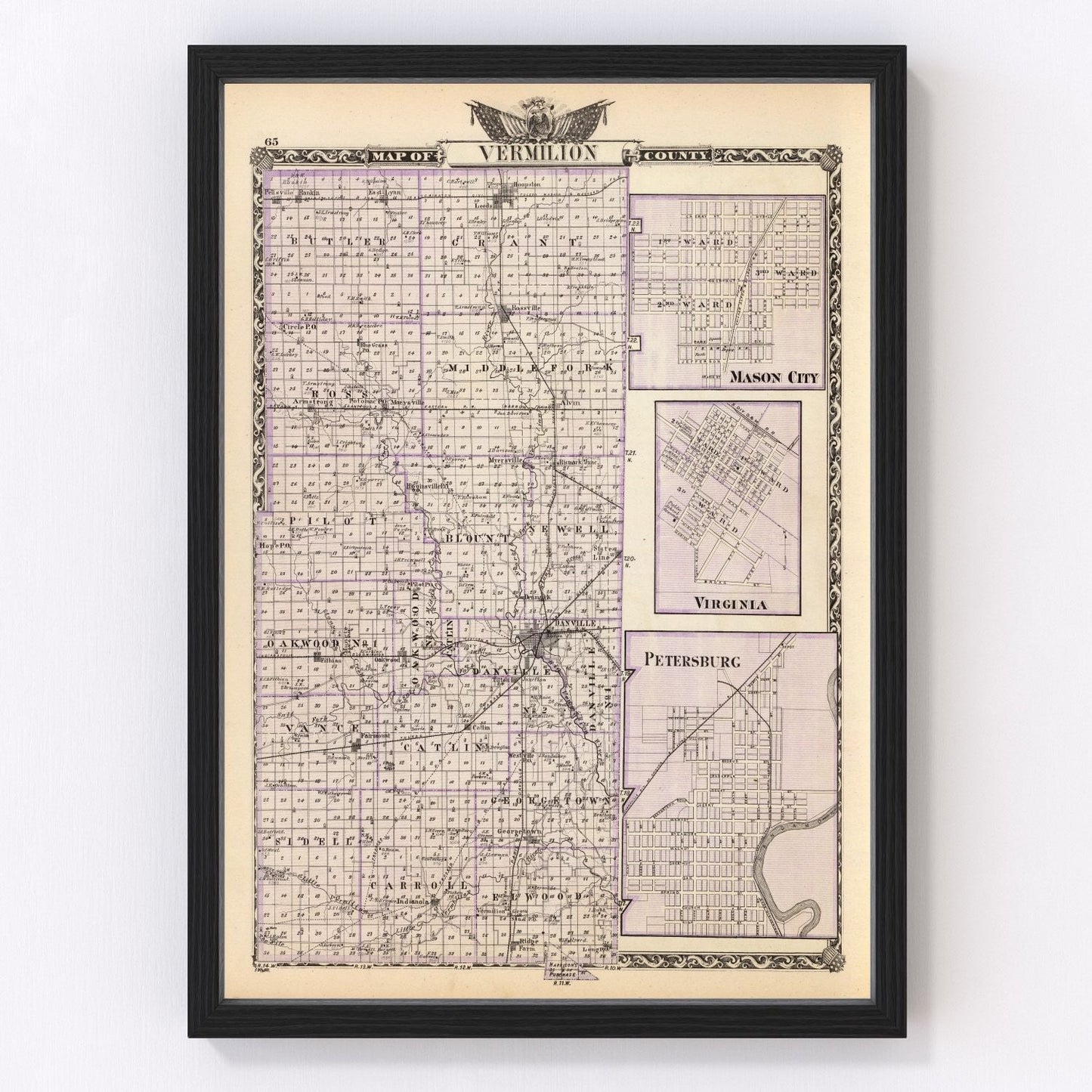 Vintage Map of Vermilion County, Illinois 1876