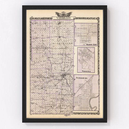 Vintage Map of Vermilion County, Illinois 1876