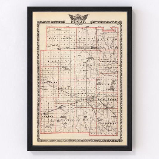 Vintage Map of Edgar County, Illinois 1876