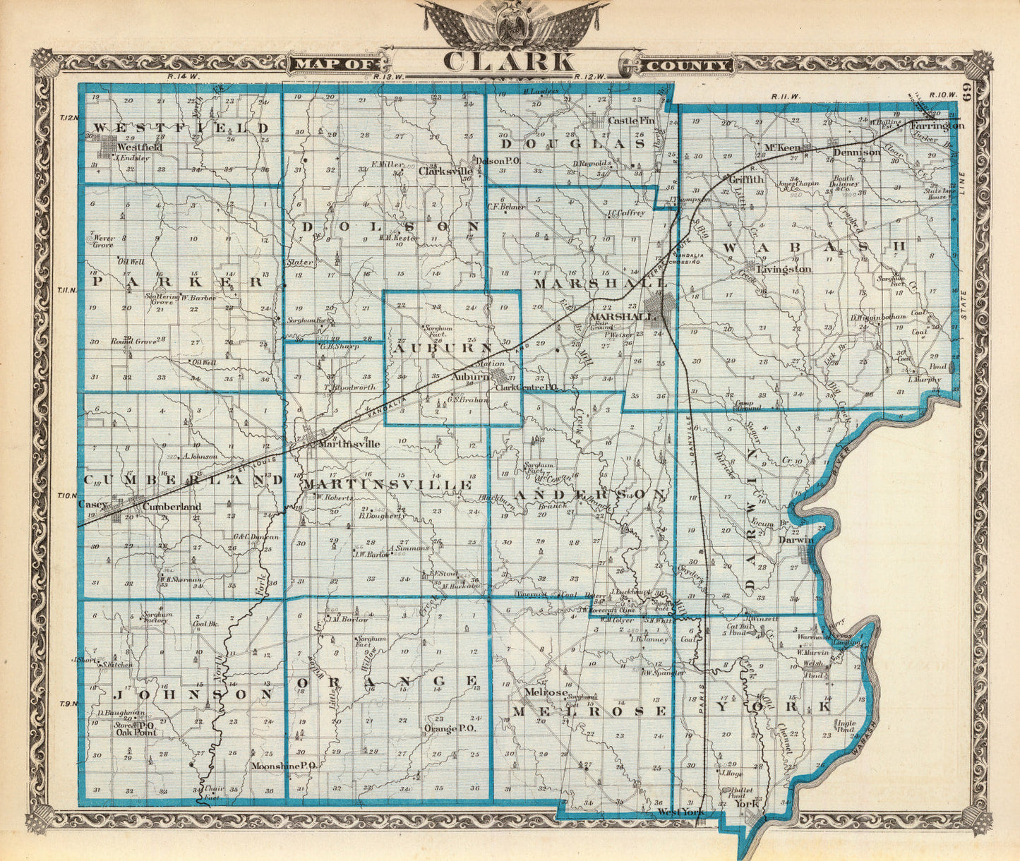 Vintage Map of Clark County, Illinois 1876