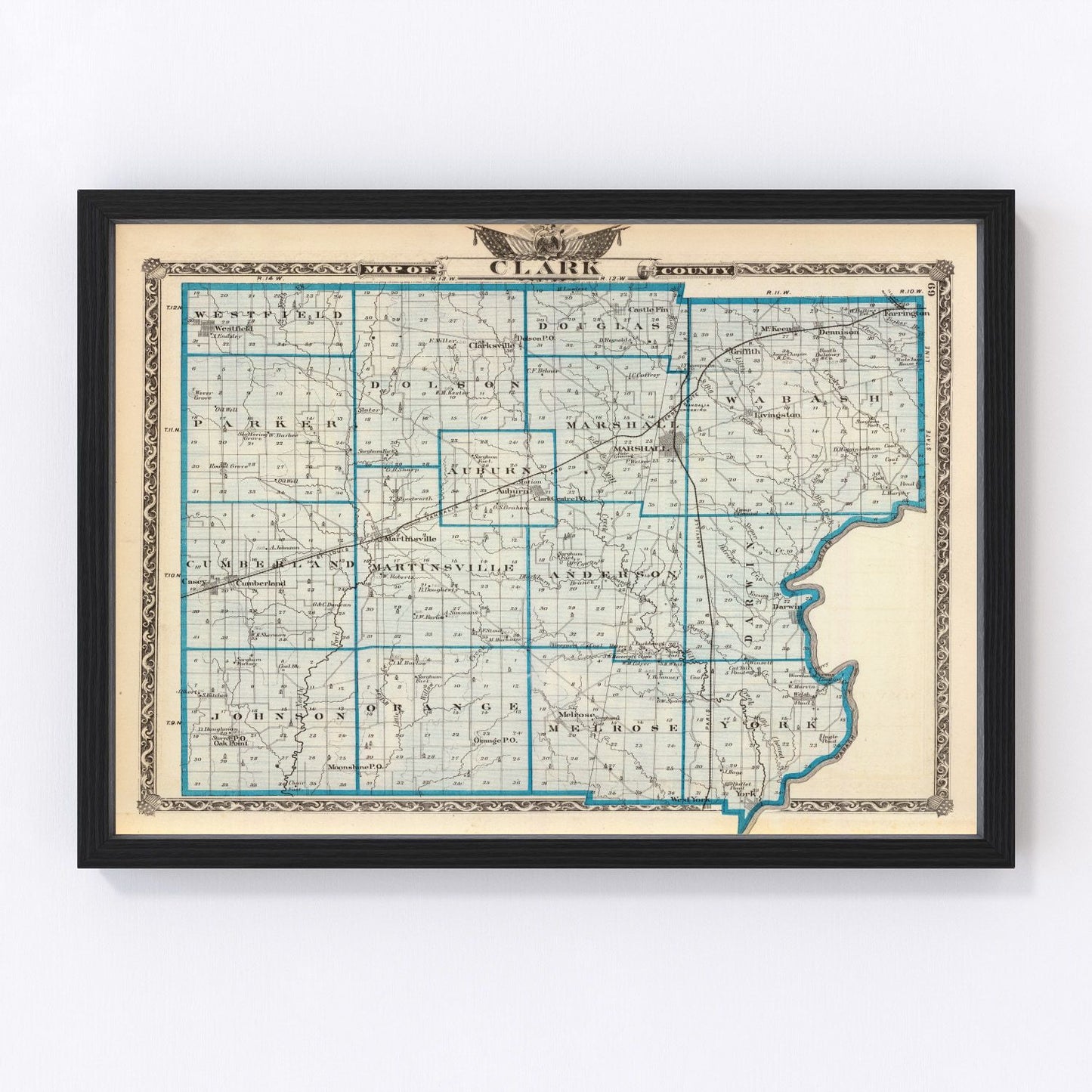 Vintage Map of Clark County, Illinois 1876