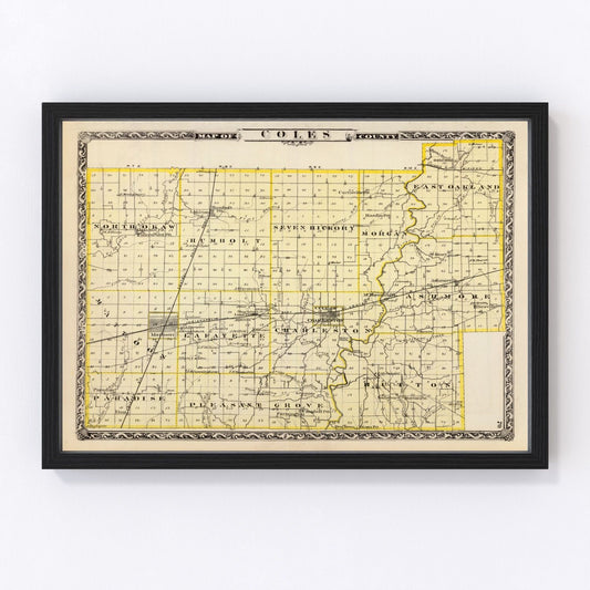 Vintage Map of Coles County, Illinois 1876