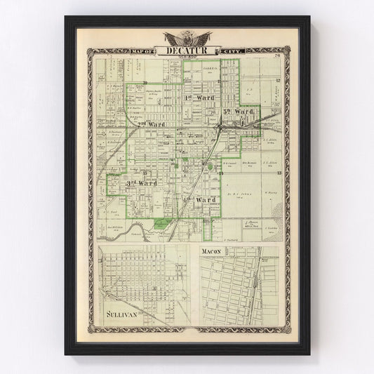 Vintage Map of Decatur County, Illinois 1876