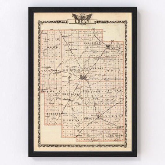 Vintage Map of Logan County, Illinois 1876
