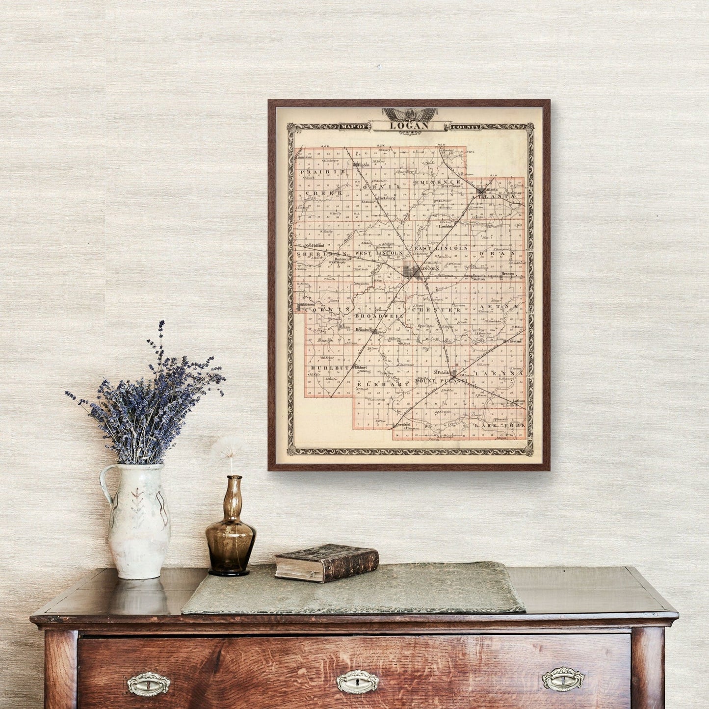 Vintage Map of Logan County, Illinois 1876