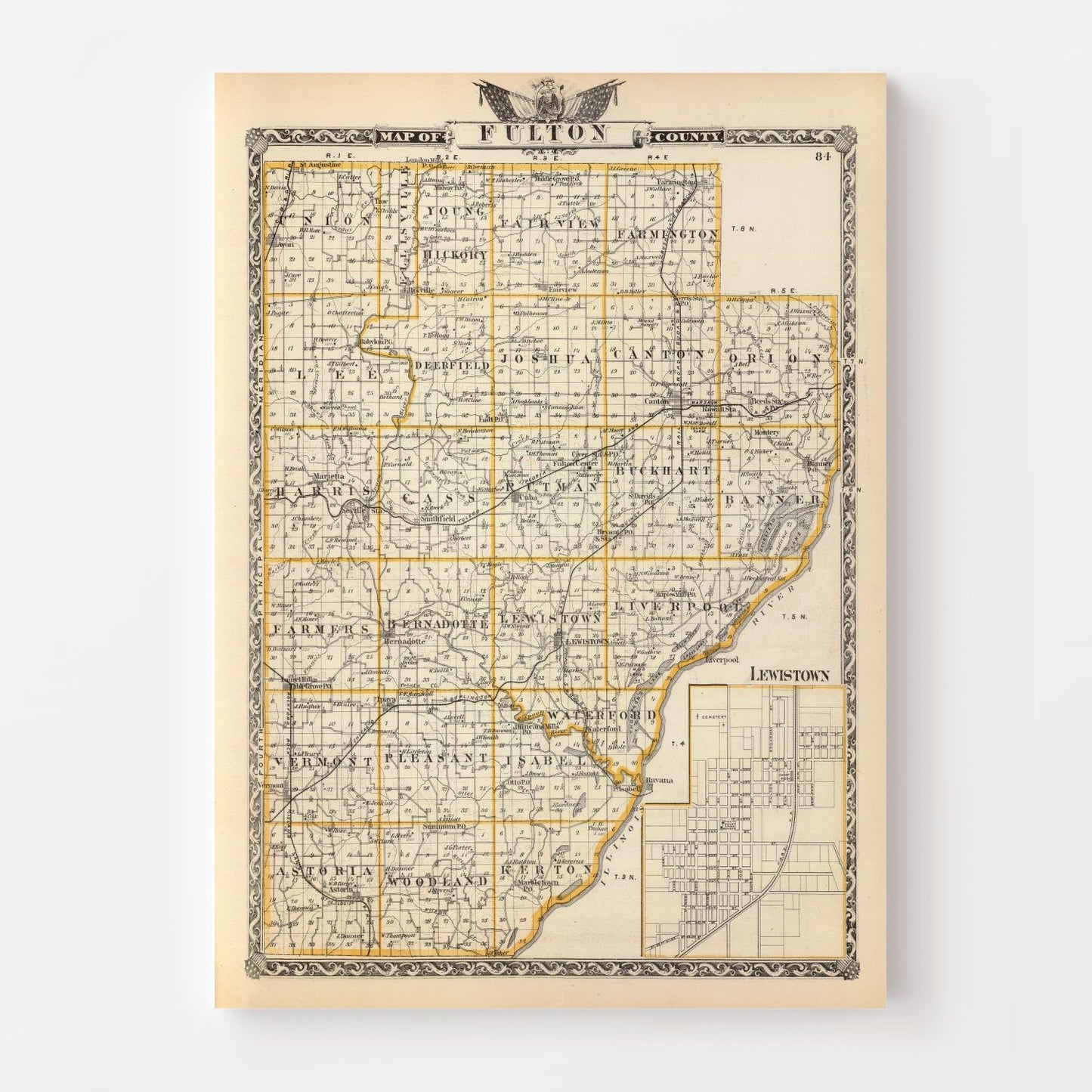 Vintage Map of Fulton County, Illinois 1876