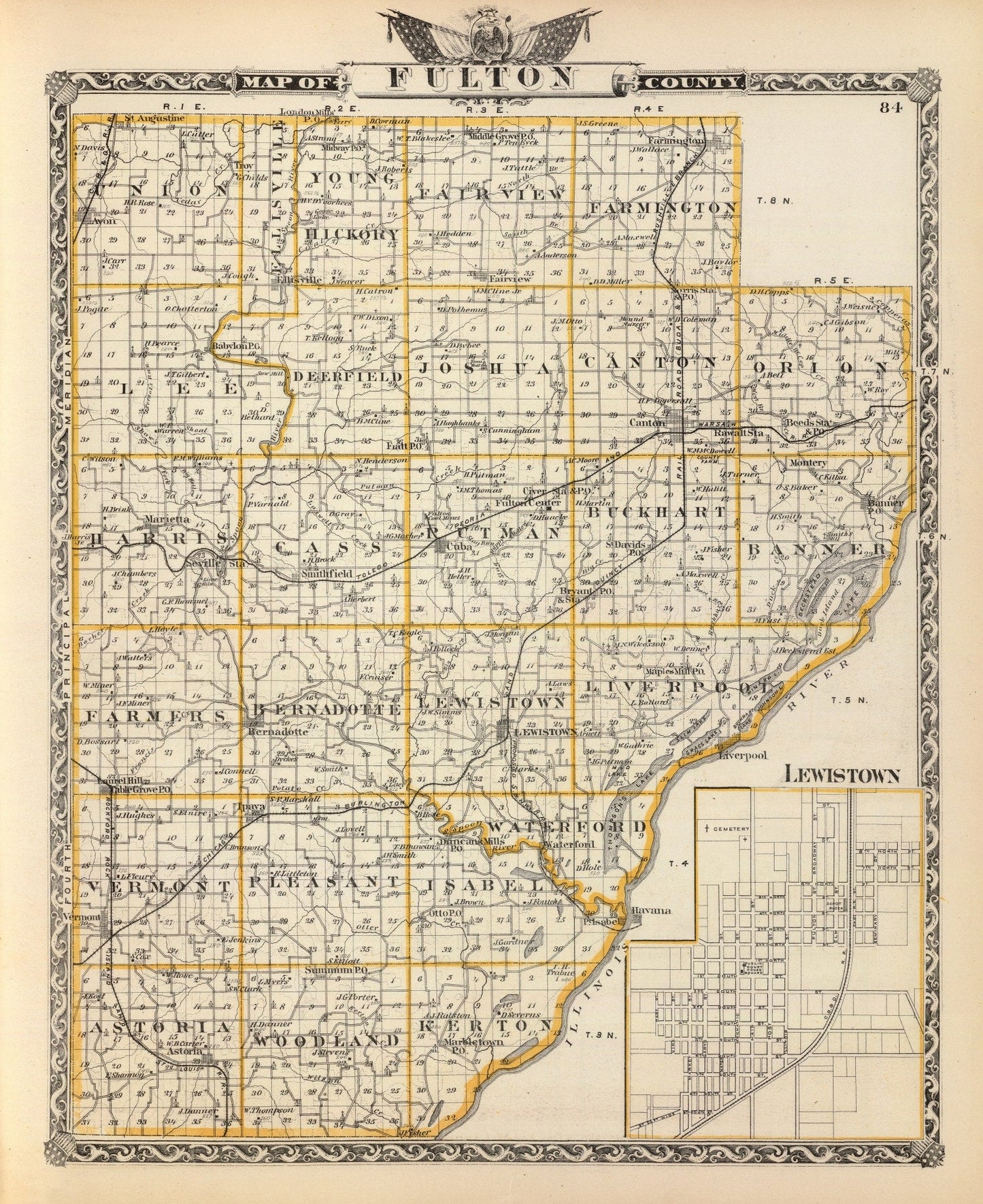 Vintage Map of Fulton County, Illinois 1876