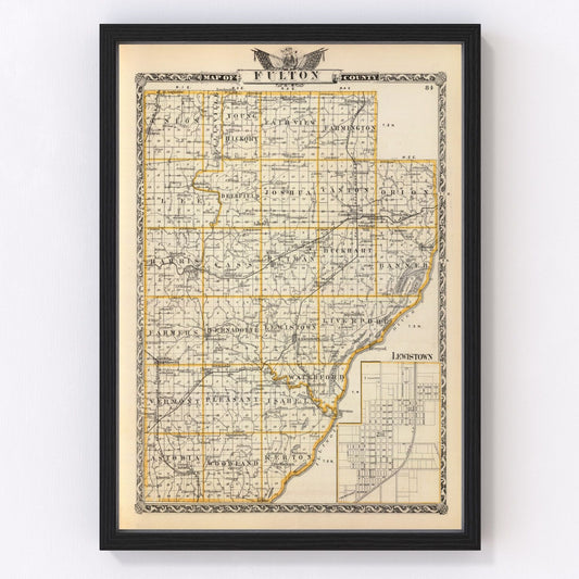 Vintage Map of Fulton County, Illinois 1876