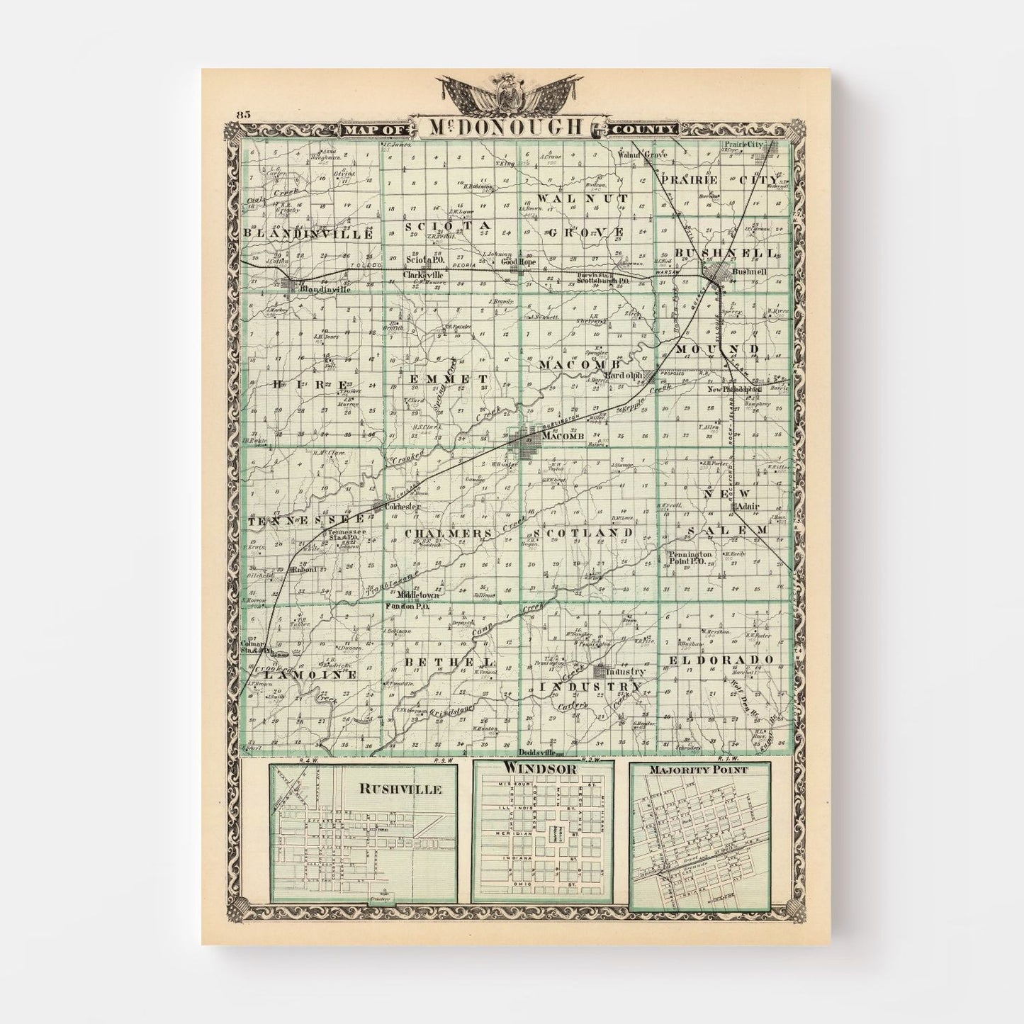 Vintage Map of Mcdonough County, Illinois 1876