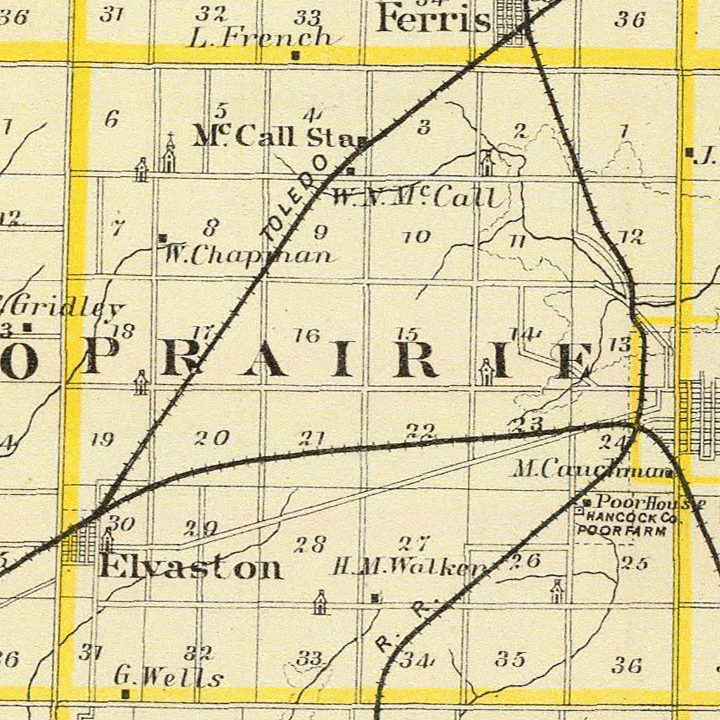 Vintage Map of Hancock County, Illinois 1876