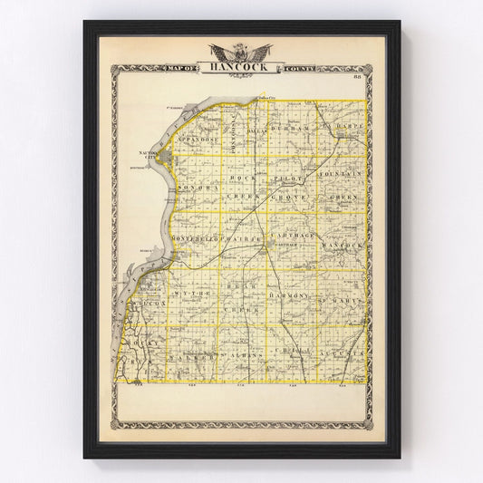Vintage Map of Hancock County, Illinois 1876