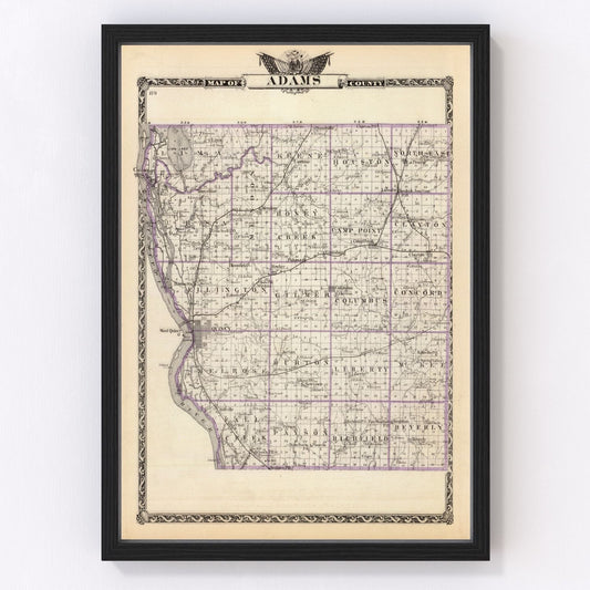 Vintage Map of Adams County, Illinois 1876
