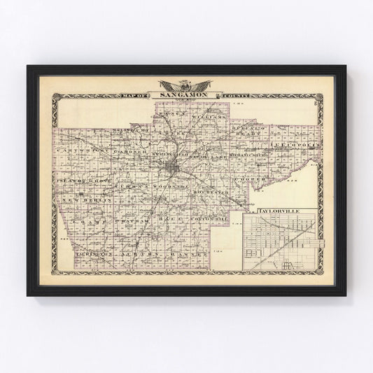 Vintage Map of Sangamon County, Illinois 1876
