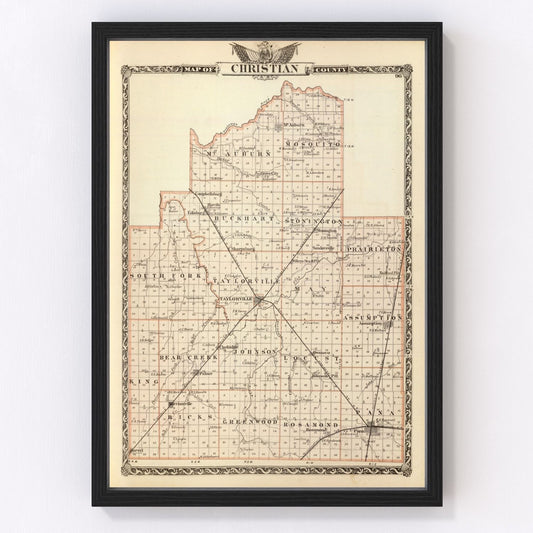 Vintage Map of Christian County, Illinois 1876
