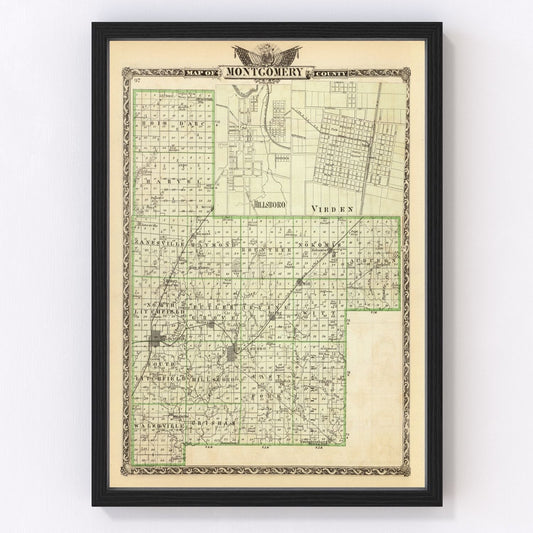 Vintage Map of Montgomery County, Illinois 1876