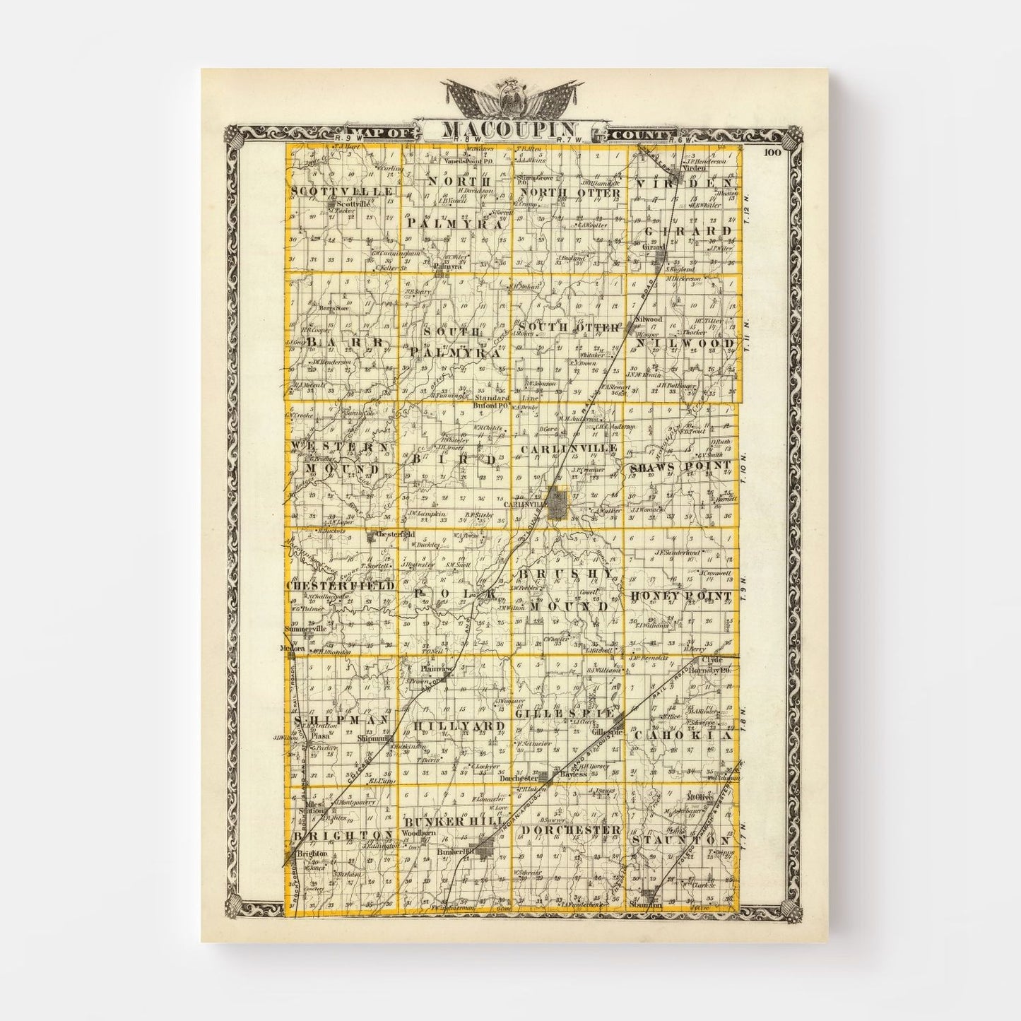 Vintage Map of Macoupin County, Illinois 1876