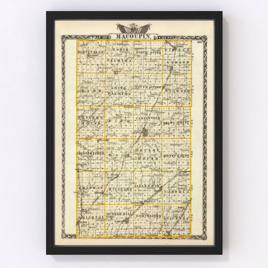 Vintage Map of Macoupin County, Illinois 1876