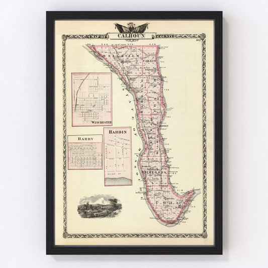 Vintage Map of Calhoun County, Illinois 1876