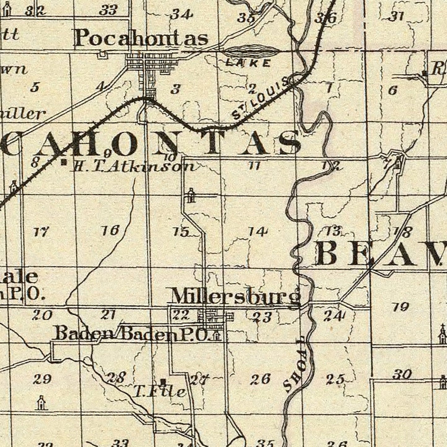 Vintage Map of Bond County, Illinois 1876