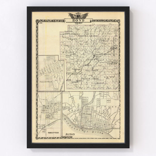 Vintage Map of Bond County, Illinois 1876