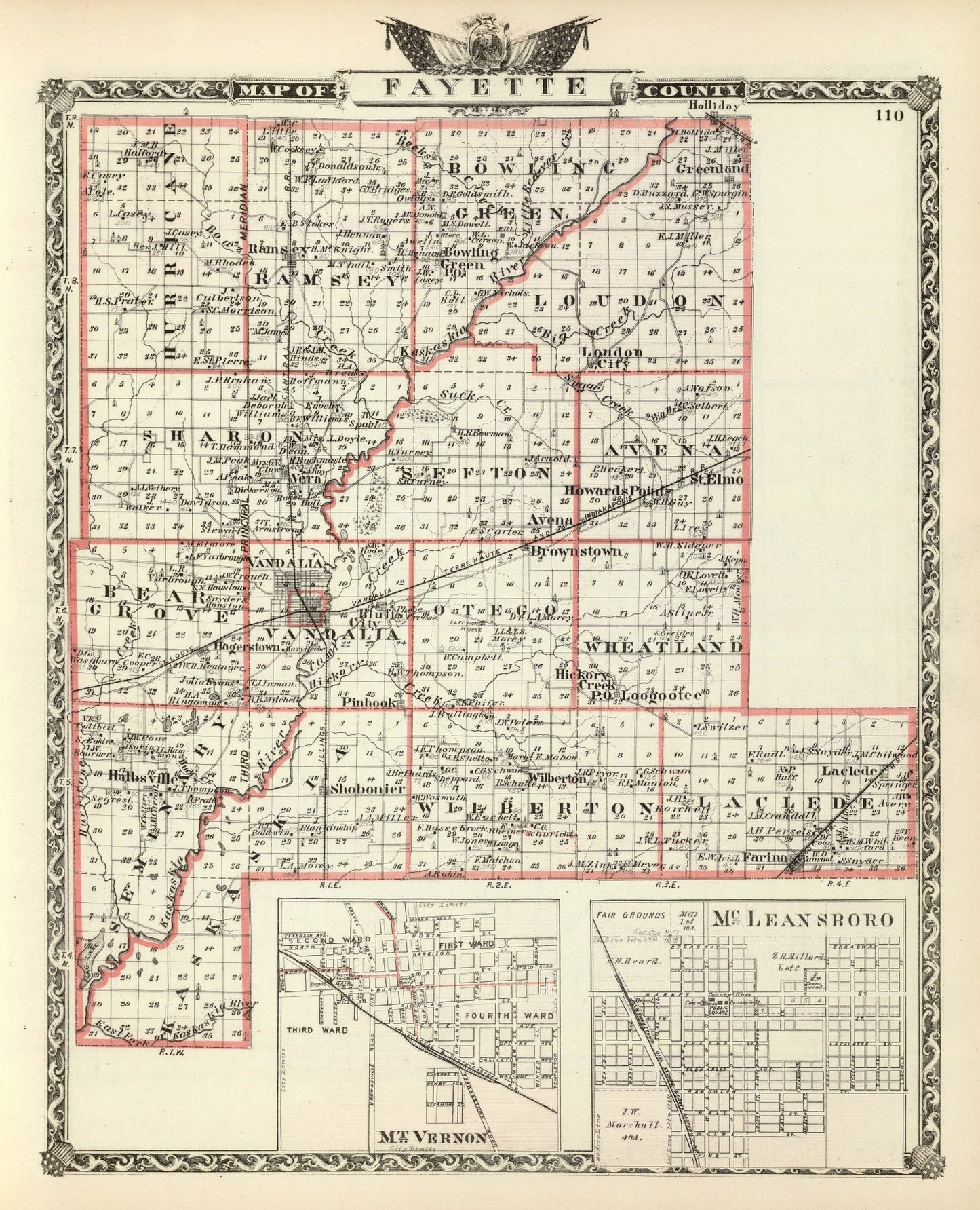 Vintage Map of Fayette County, Illinois 1876