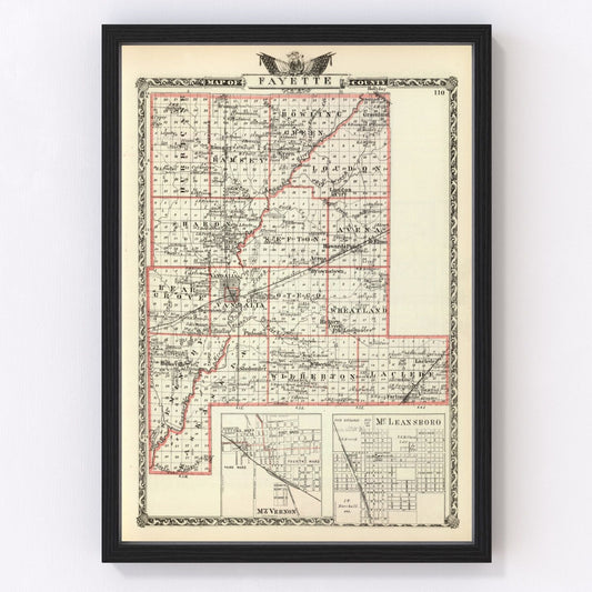 Vintage Map of Fayette County, Illinois 1876