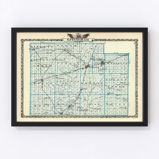 Vintage Map of Effingham County, Illinois 1876