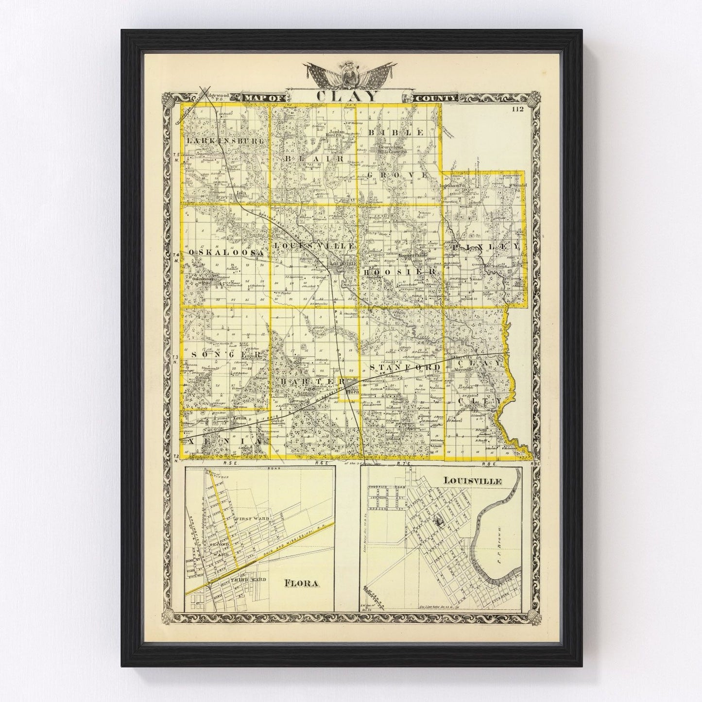 Vintage Map of Clay County, Illinois 1876