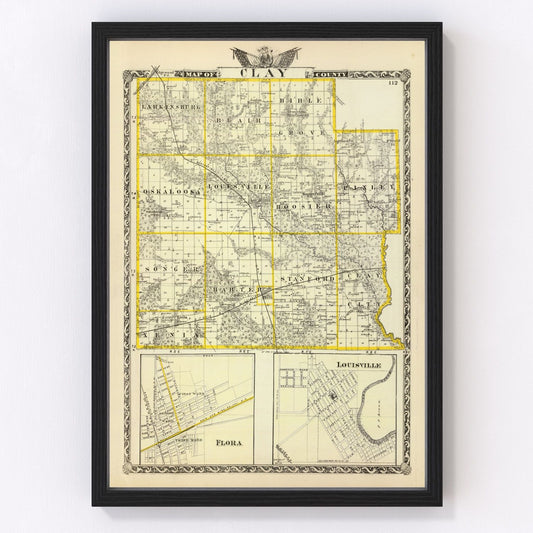 Vintage Map of Clay County, Illinois 1876