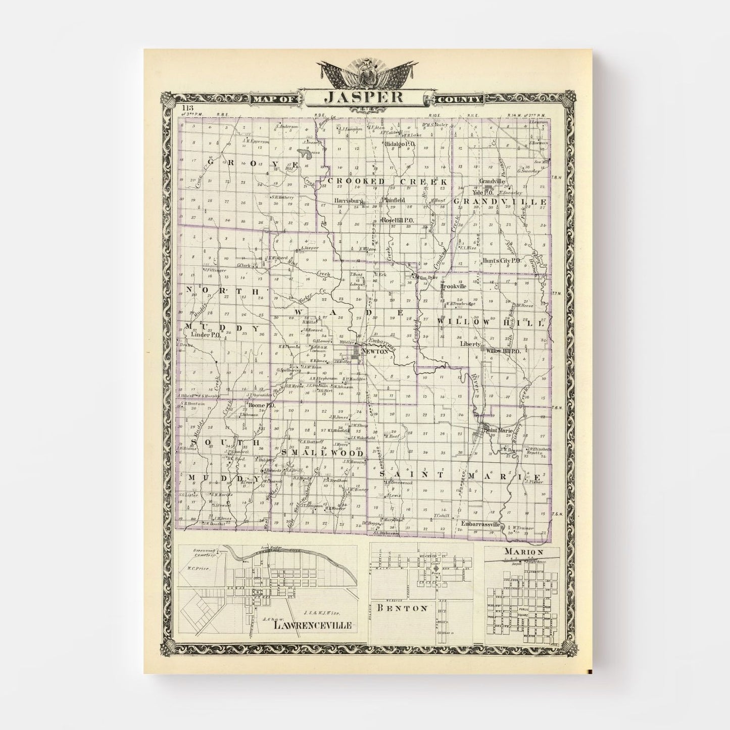 Vintage Map of Jasper County, Illinois 1876