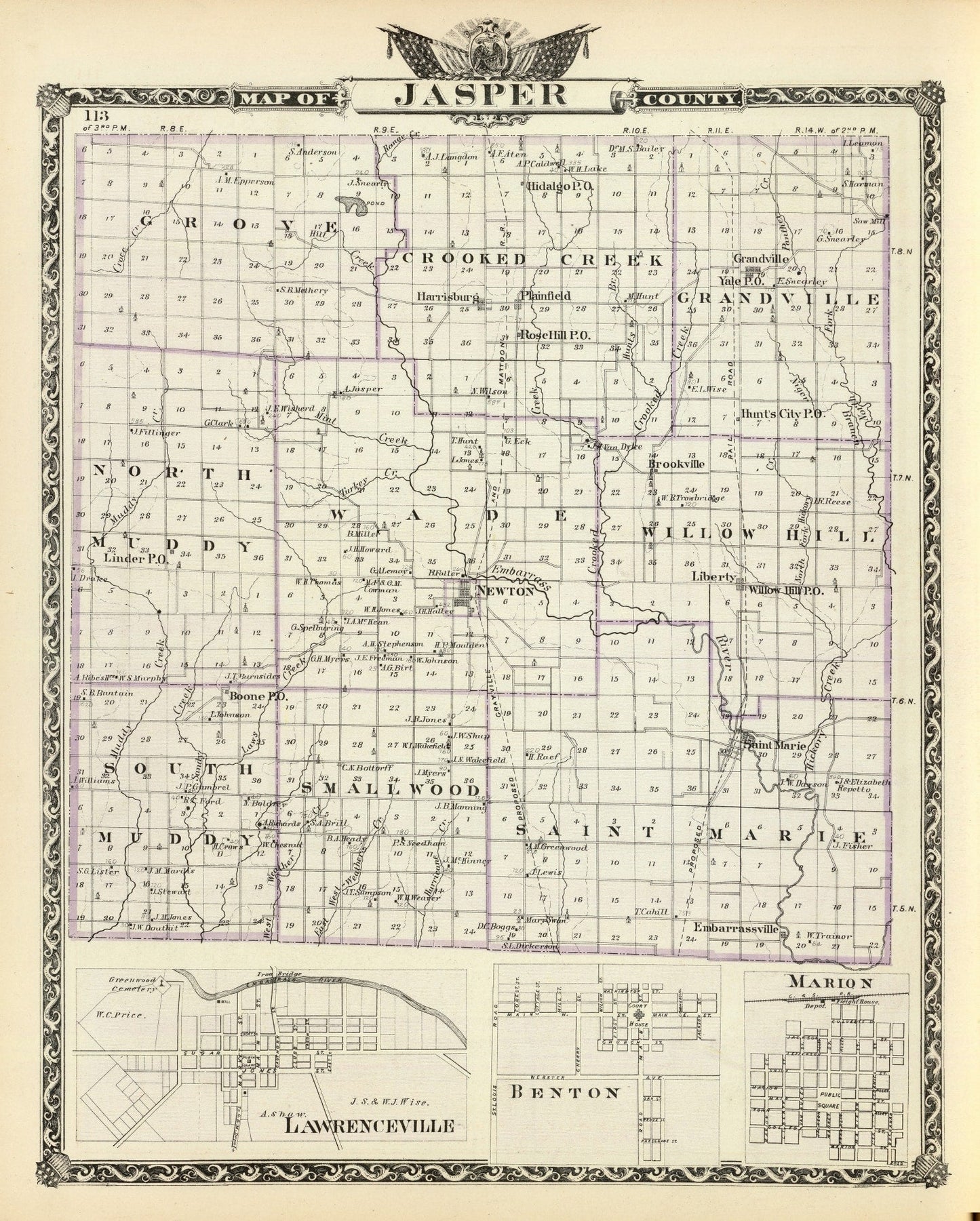 Vintage Map of Jasper County, Illinois 1876