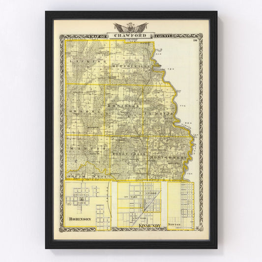 Vintage Map of Crawford County, Illinois 1876
