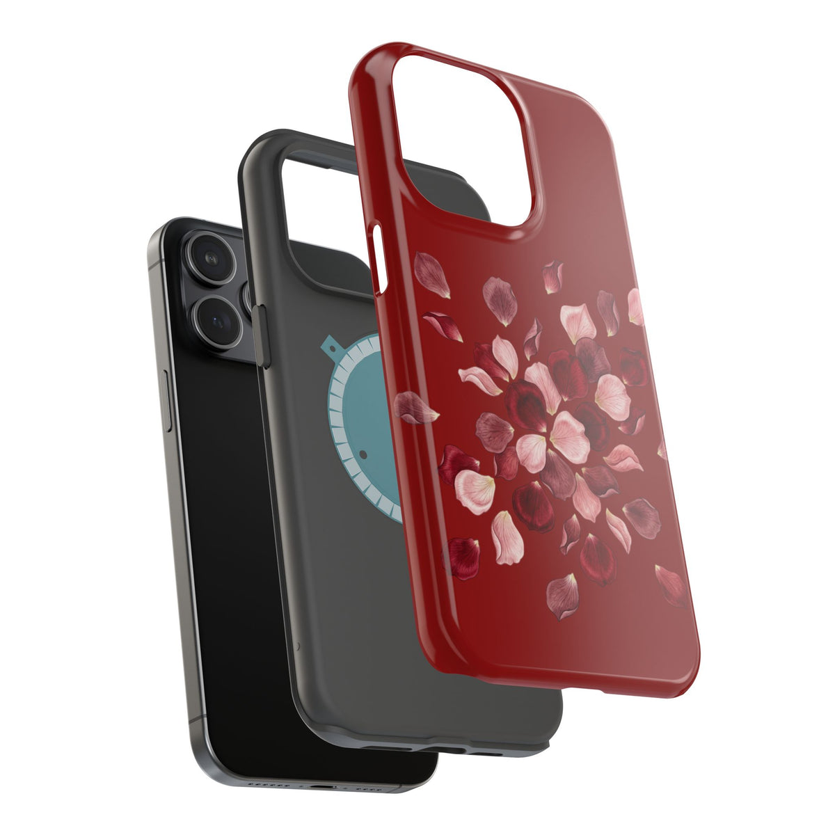 Phone Case — Red Floral Petal Magnetic Impact-Resistant Cover