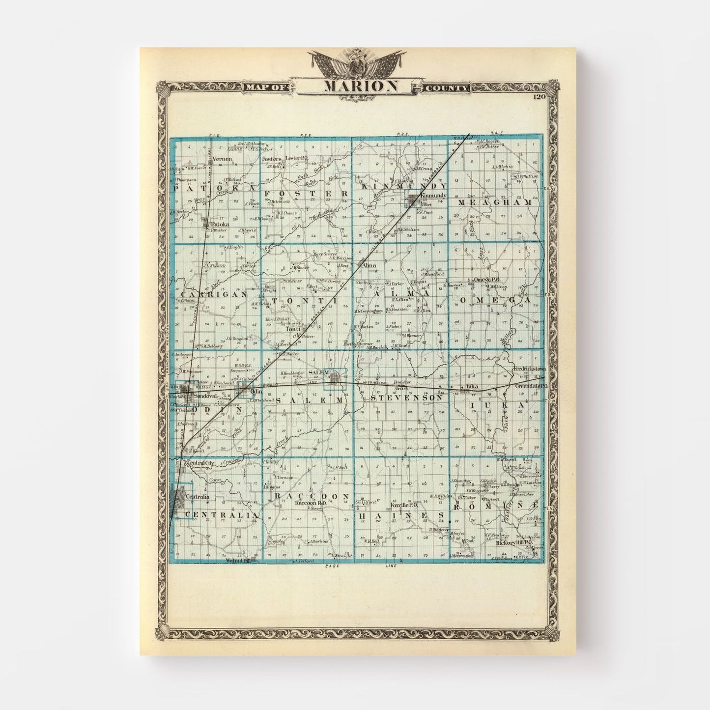 Vintage Map of Marion County, Illinois 1876