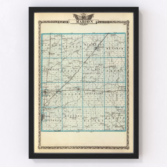 Vintage Map of Marion County, Illinois 1876