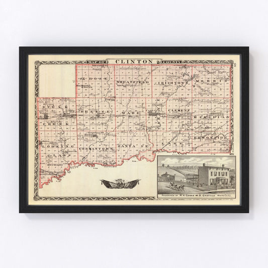 Vintage Map of Clinton County, Illinois 1876