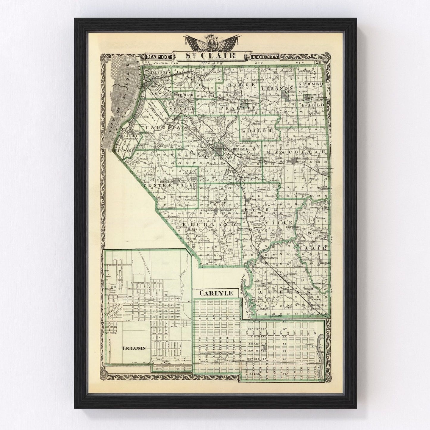 Vintage Map of St. Clair County, Illinois 1876