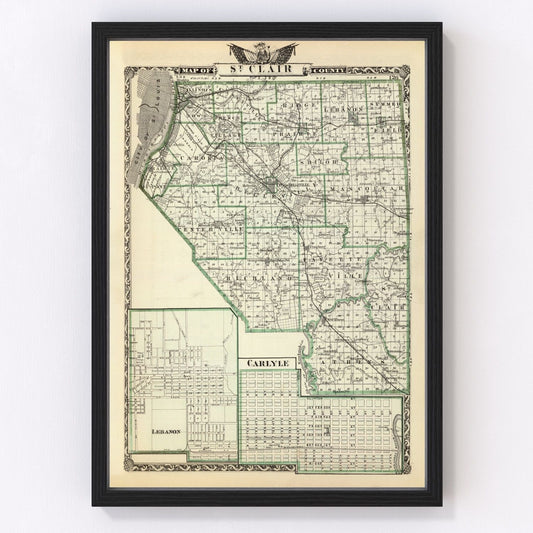 Vintage Map of St. Clair County, Illinois 1876